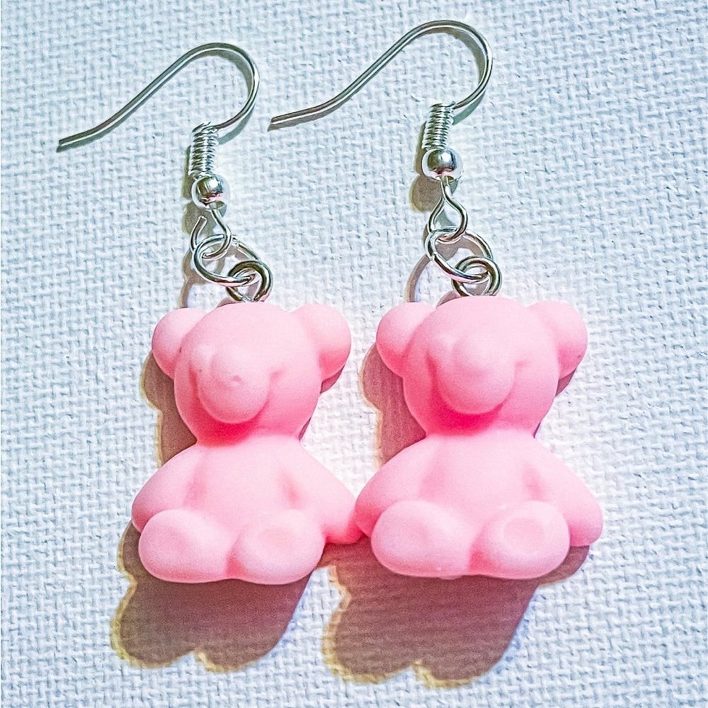 Pink Teddy Bear Dangle Earrings